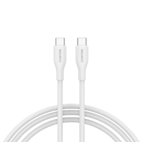 CANYON 60W  USB Type-C uz USB Type-C kabelis, Saderīgs ar Apple ierīcēm, USB 2.0, 1 m, balts
