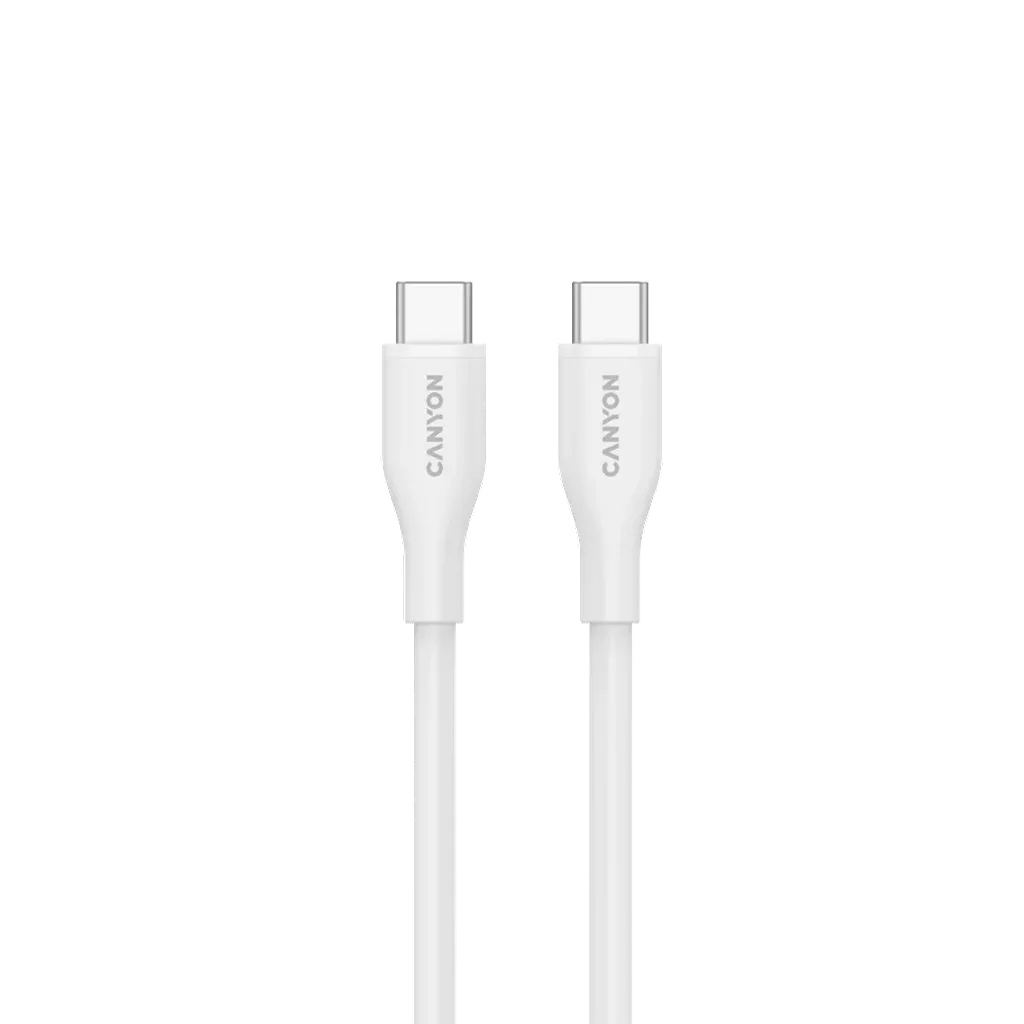 CANYON 60W  USB Type-C uz USB Type-C kabelis, Saderīgs ar Apple ierīcēm, USB 2.0, 1 m, balts