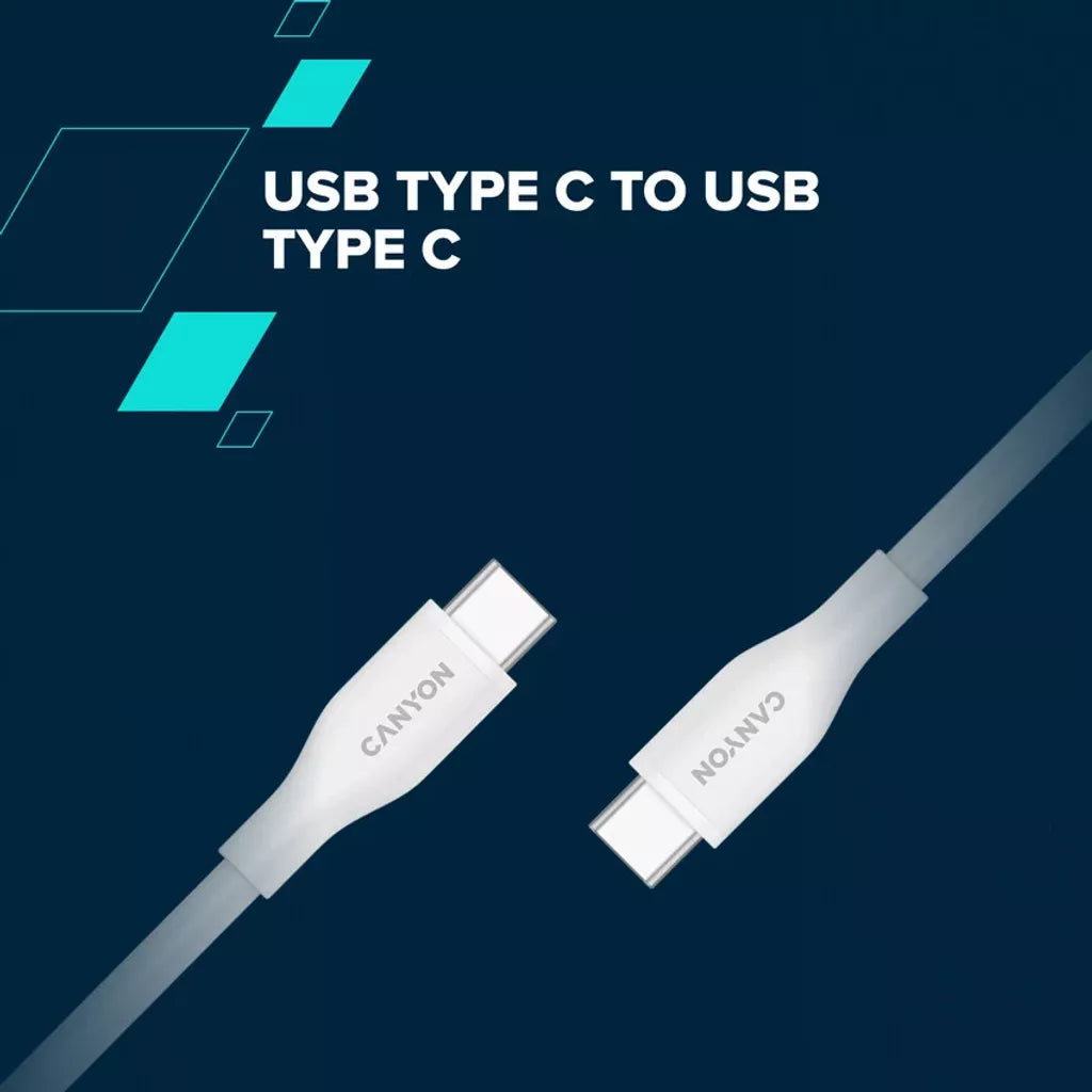 CANYON 60W  USB Type-C uz USB Type-C kabelis, Saderīgs ar Apple ierīcēm, USB 2.0, 1 m, balts