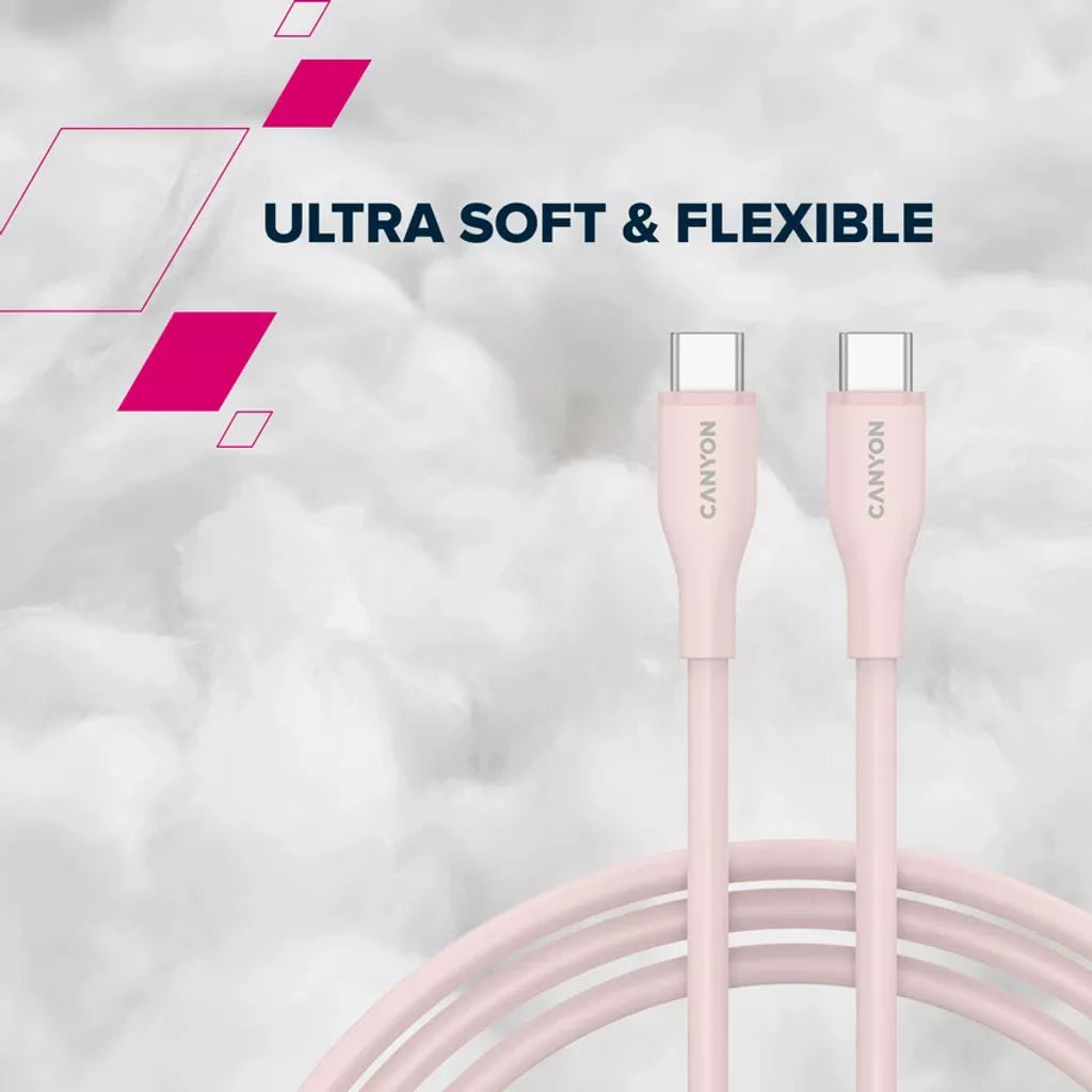 CANYON 60W  USB Type-C uz USB Type-C kabelis, Saderīgs ar Apple ierīcēm, USB 2.0, 1 m, balts