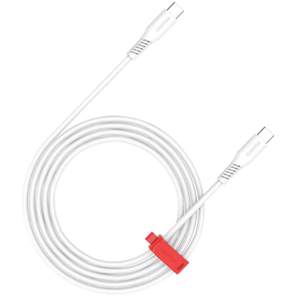CANYON 60W  USB Type-C uz USB Type-C kabelis, Saderīgs ar Apple ierīcēm, silikona, USB 2.0, 1,2 m, balts