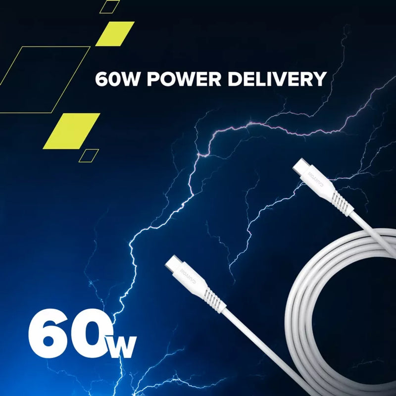 CANYON 60W  USB Type-C uz USB Type-C kabelis, Saderīgs ar Apple ierīcēm, silikona, USB 2.0, 2 m, balts