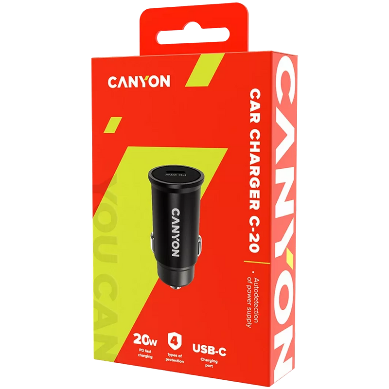 CANYON auto lādētājs C-20 PD 20W USB-C Melns