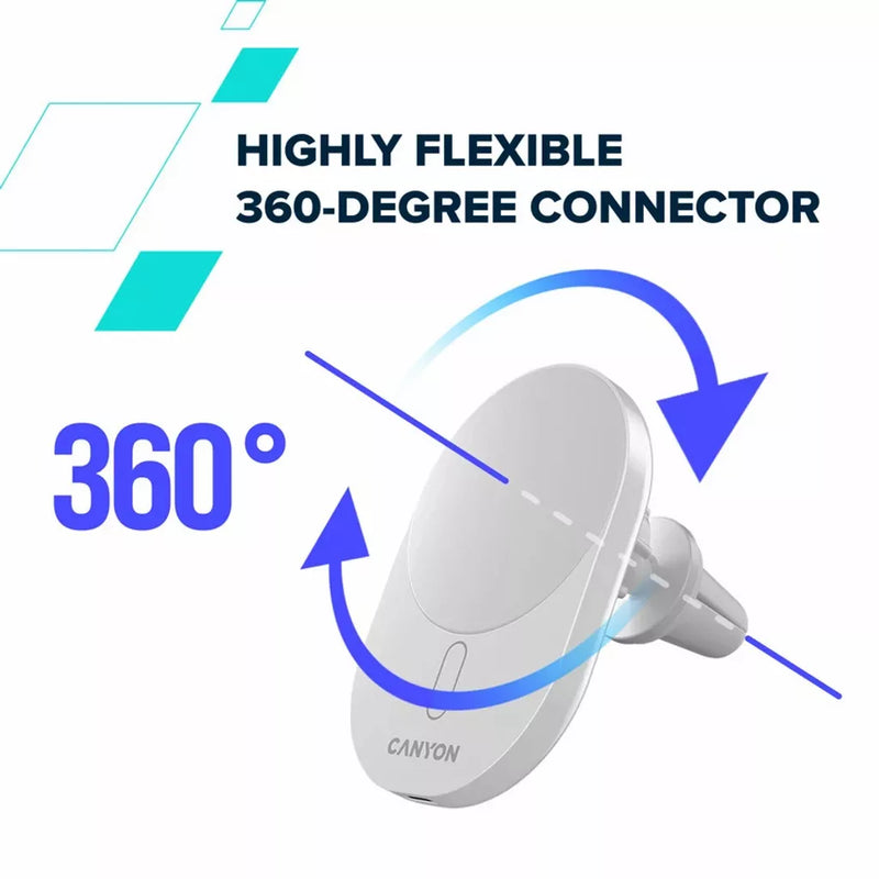 CANYON bezvadu automašīnas lādētājs OnGrip 105 15W Qi2 Balts