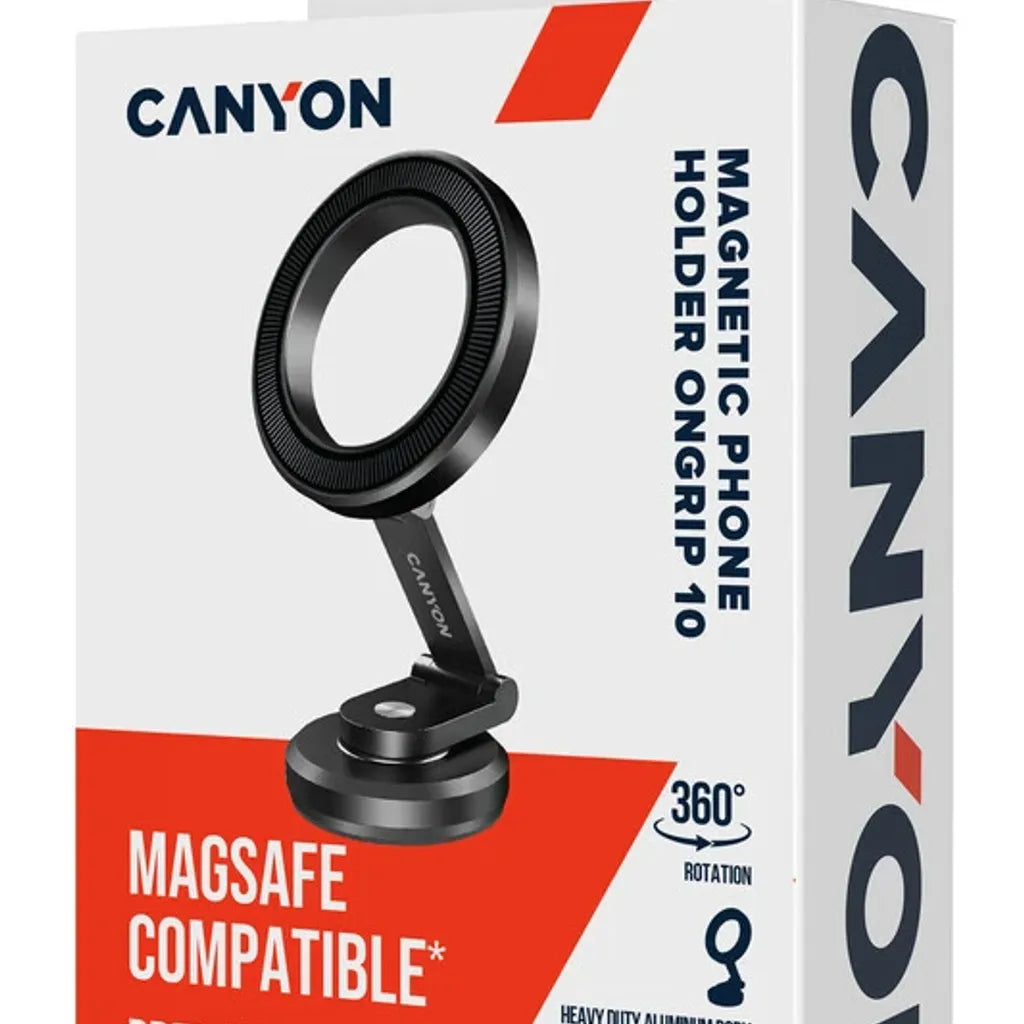CANYON OnGrip 10 magnētiskais auto telefona turētājs, alumīnijs, melns