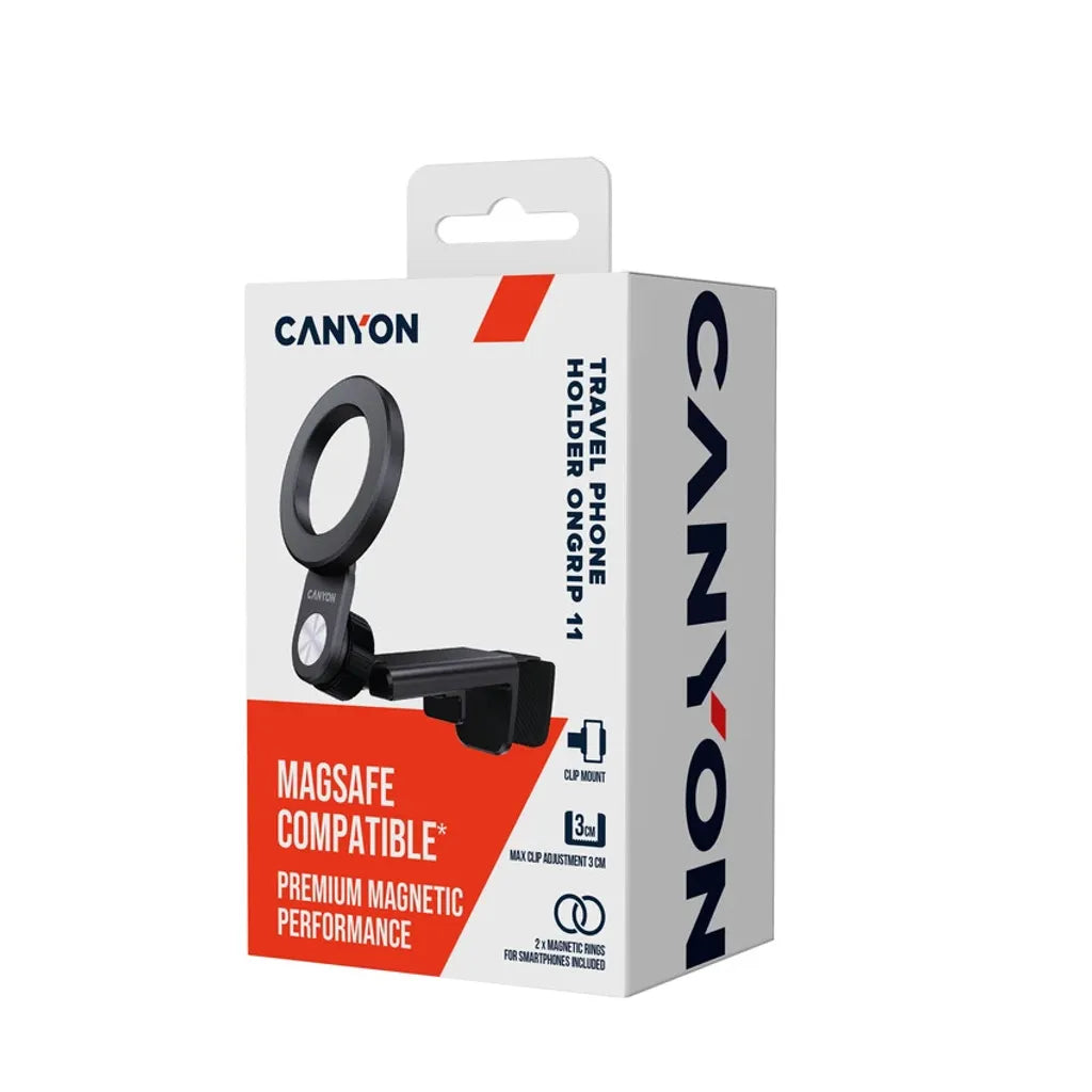 CANYON OnGrip 11 magnētiskais telefona turētājs ar klipsi, MagSafe, melns
