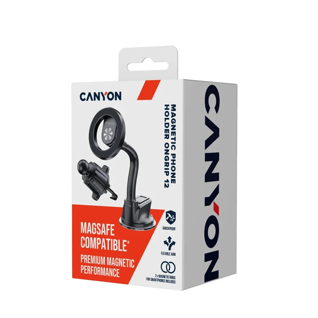 CANYON OnGrip 12 magnētiskais auto telefona turētājs, MagSafe, 2 stiprinājumi, melns