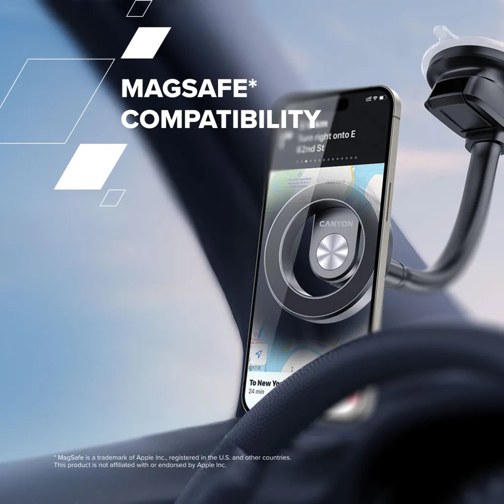 CANYON OnGrip 12 magnētiskais auto telefona turētājs, MagSafe, 2 stiprinājumi, melns