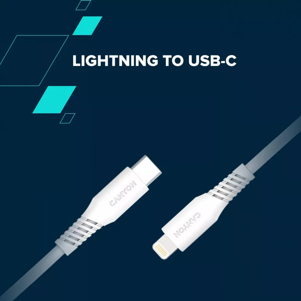 Кабель CANYON 27W USB-C to Lightning (с поддержкой Power Delivery, 1,2 м) белый