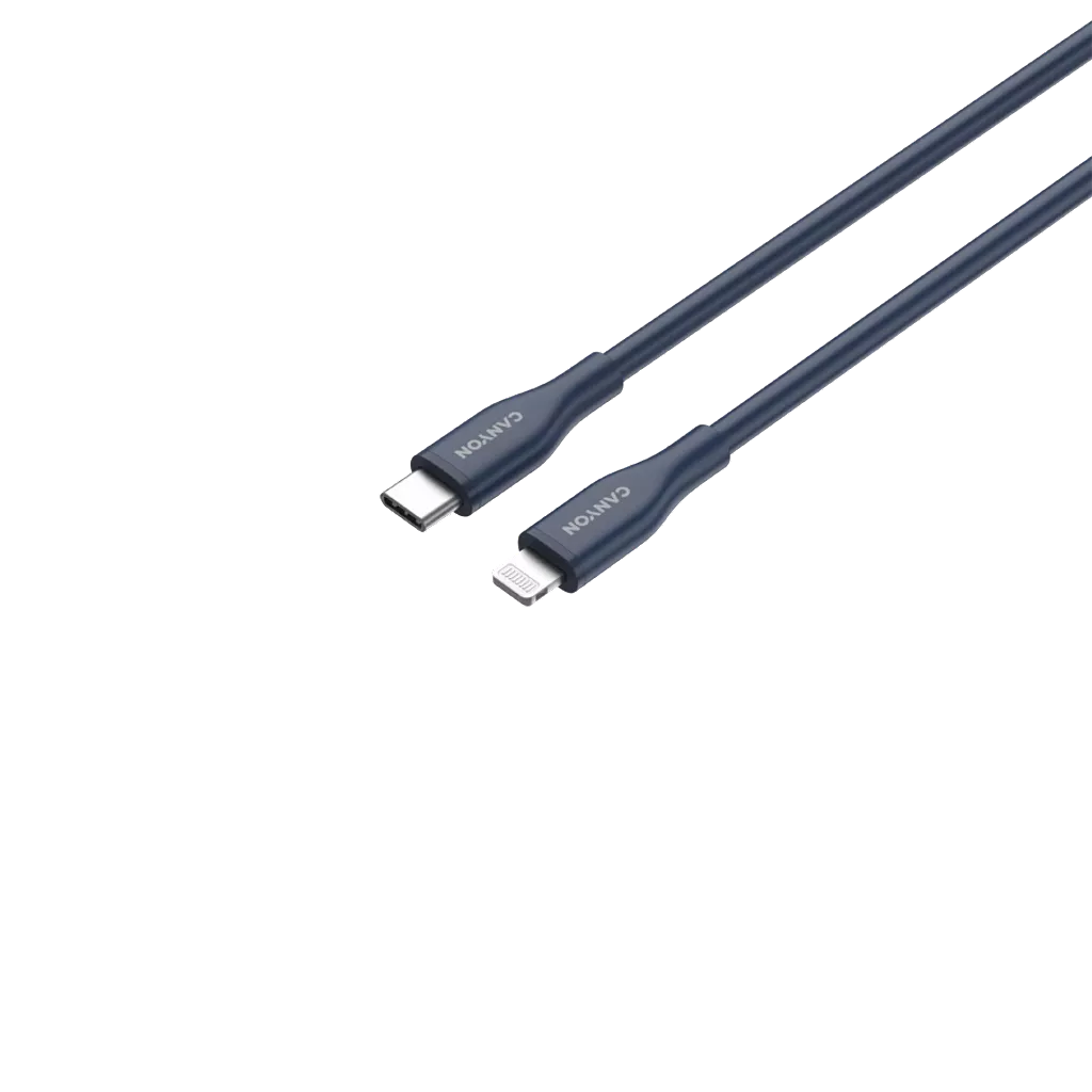 Кабель CANYON USB-C to Lightning для зарядки и синхронизации данных для iPad, iPhone и AirPods с поддержкой быстрой зарядки PD до 60 Вт (3 A) и передачи данных до 480 Мбит/с. Сертифицирован MFI, 1 м, синий