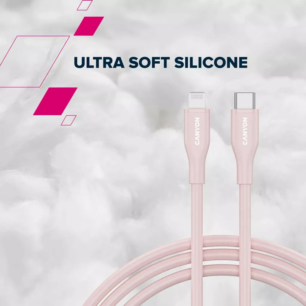 Кабель CANYON USB-C to Lightning для зарядки и синхронизации данных для iPad, iPhone и AirPods с поддержкой быстрой зарядки PD до 60 Вт (3 A) и передачи данных до 480 Мбит/с. Сертифицирован MFI, 1 м, синий