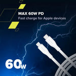 Кабель CANYON USB-C to Lightning для зарядки и синхронизации данных для iPad, iPhone и AirPods с поддержкой быстрой зарядки PD до 60 Вт (3 A) и передачи данных до 480 Мбит/с. Сертифицирован MFI, 1 м, белый