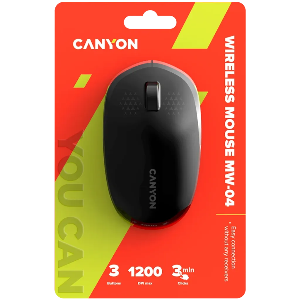 CANYON MW-04 Bluetooth bezvadu optiskā pele, 1200 dpi, 3 pogas, melna