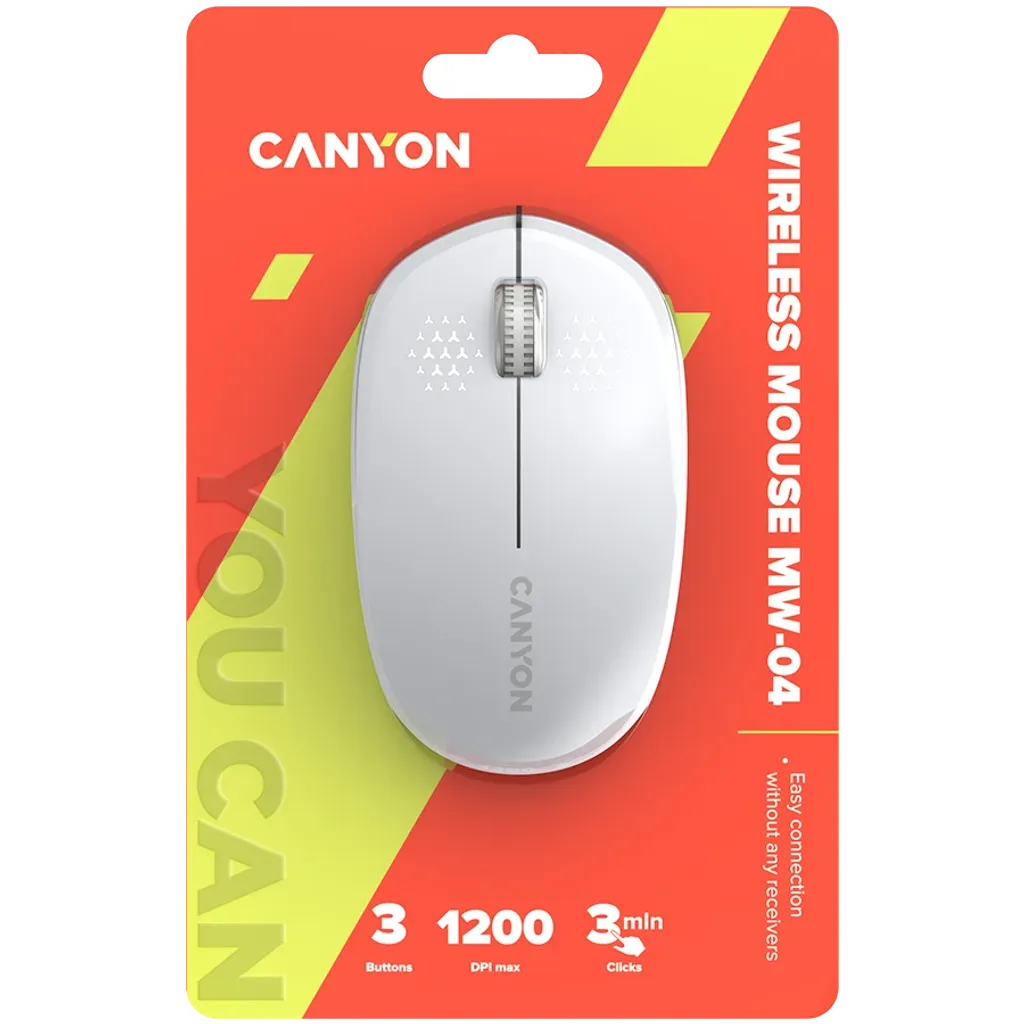 CANYON MW-04 Bluetooth bezvadu optiskā pele, 1200 dpi, 3 pogas, balta