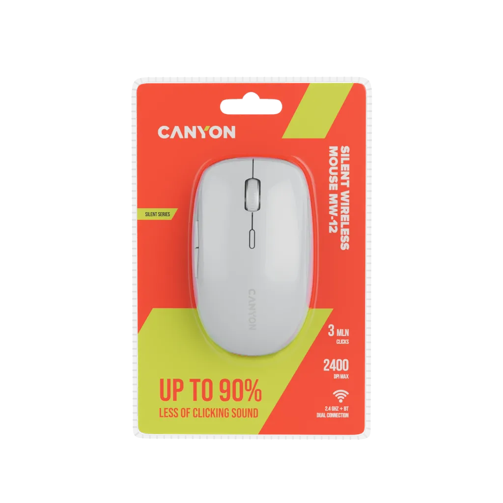 CANYON MW-12 bezvadu optiskā pele, 2400 dpi, 6 pogas, pelēka