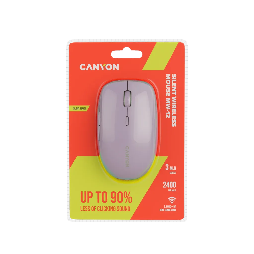 CANYON MW-12 bezvadu optiskā pele, 2400 dpi, 6 pogas, rozā
