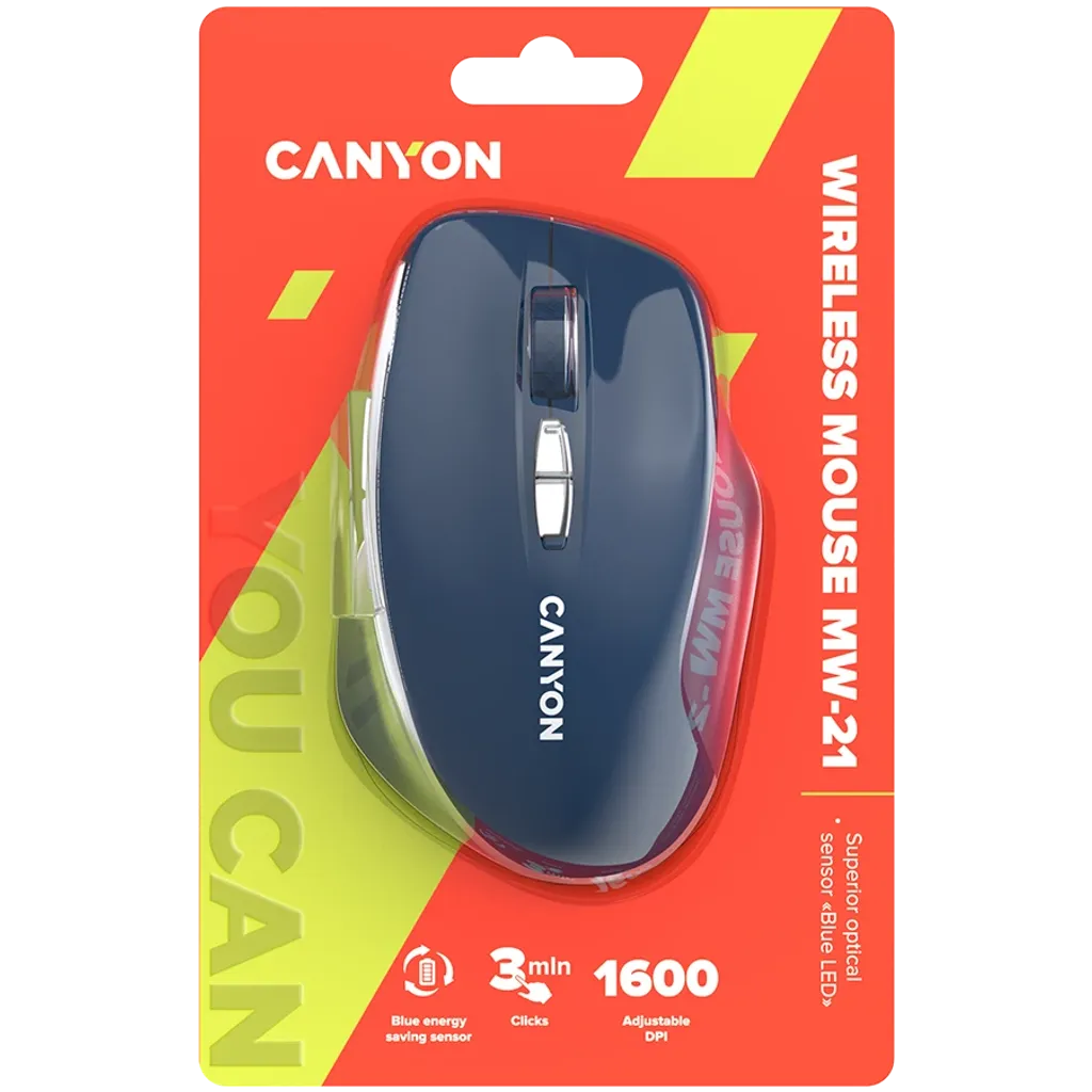 CANYON MW-21 bezvadu optiskā pele, 1600 dpi, 7 pogas, zila