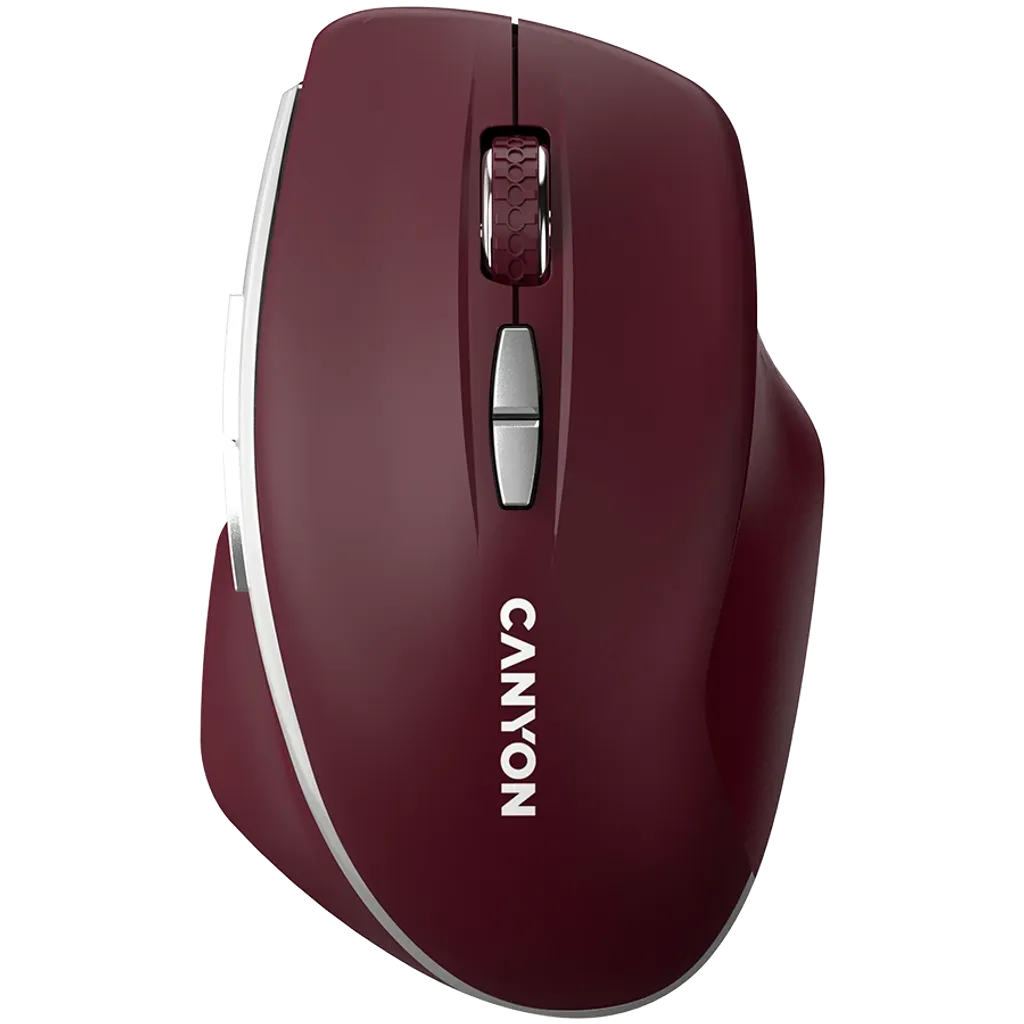 CANYON MW-21 bezvadu optiskā pele, 1600 dpi, 7 pogas, bordo sarkana