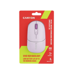 CANYON OnClick 22 bezvadu optiskā pele, 1600 dpi, RGB, pērļu rozā
