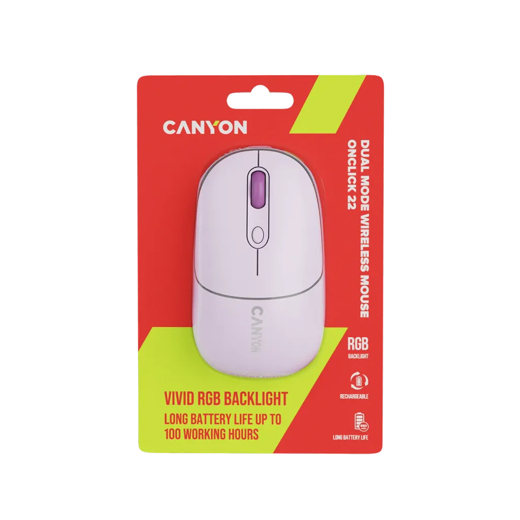 CANYON OnClick 22 bezvadu optiskā pele, 1600 dpi, RGB, pērļu rozā