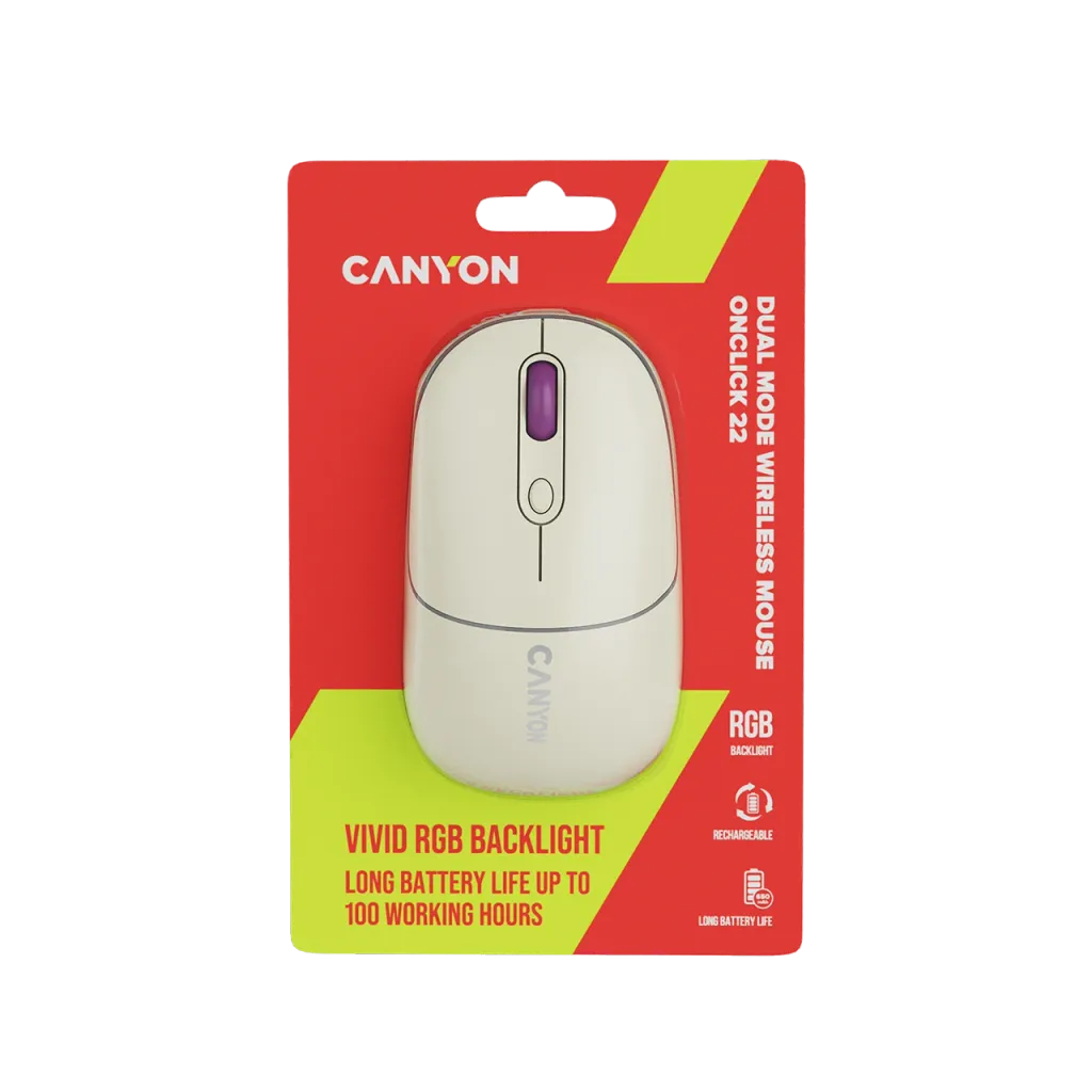 CANYON OnClick 22 bezvadu optiskā pele, 1600 dpi, RGB, rīsu krāsa