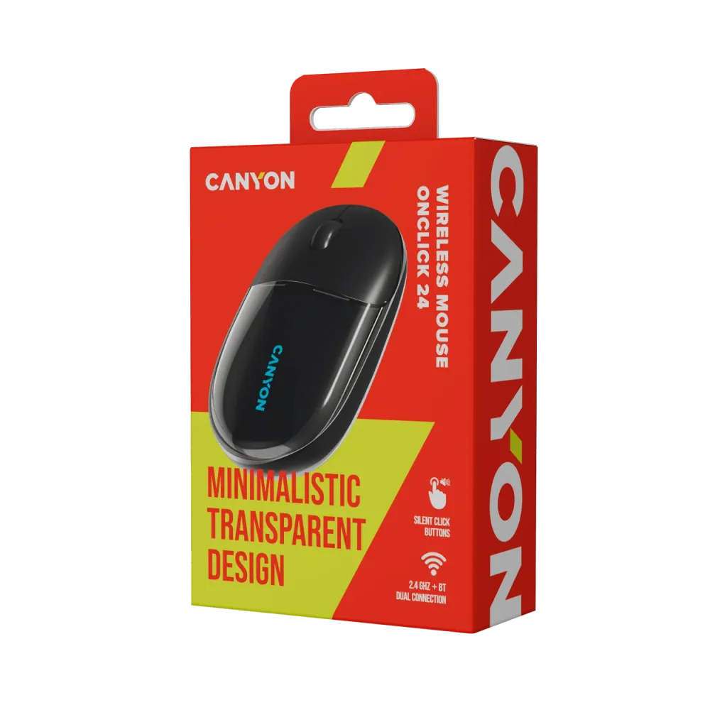 CANYON OnClick 24 bezvadu optiskā pele, 1200 dpi, Bluetooth, melna