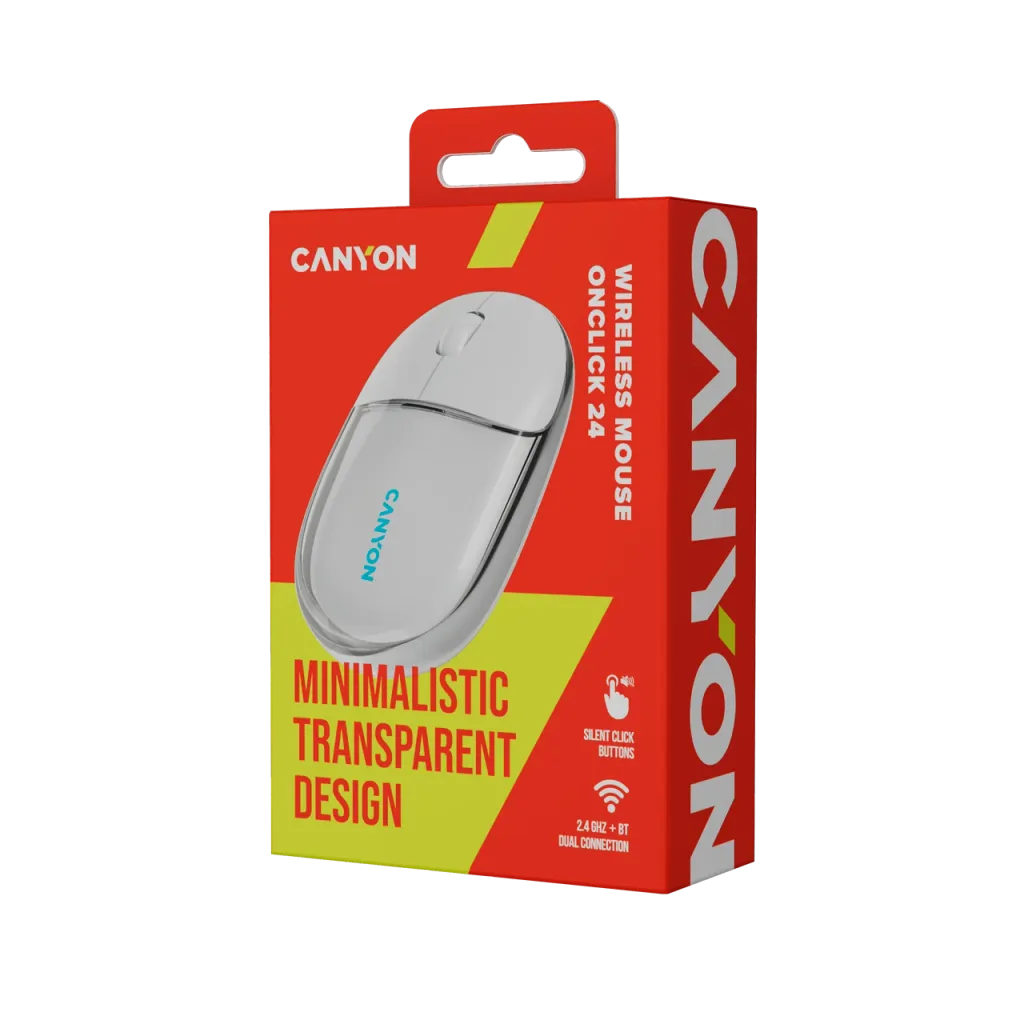 CANYON OnClick 24 bezvadu optiskā pele, 1200 dpi, Bluetooth, balta