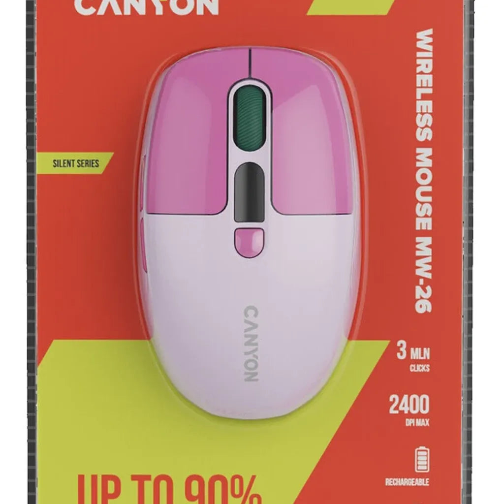 CANYON MW-26 bezvadu optiskā pele, 2400 dpi, displejs, rozā