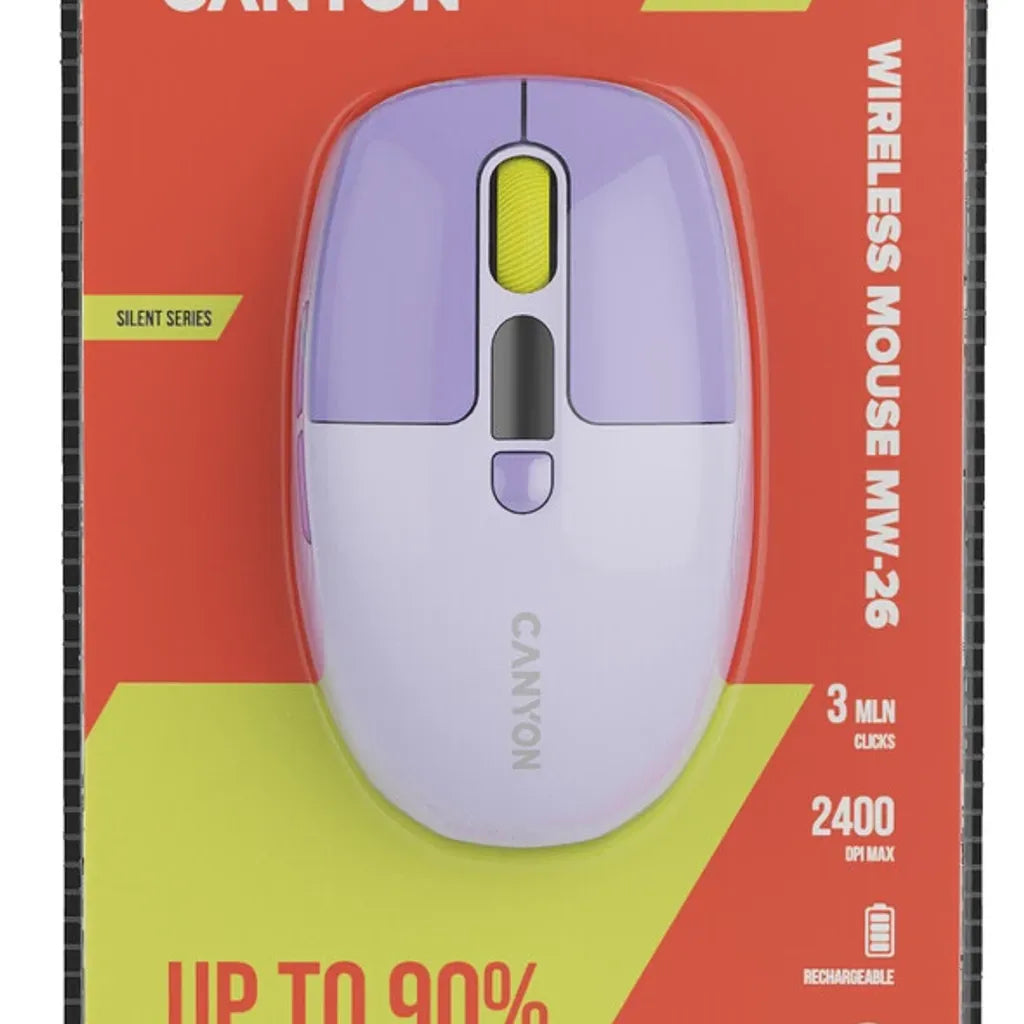 CANYON MW-26 bezvadu optiskā pele, 2400 dpi, displejs, violeta