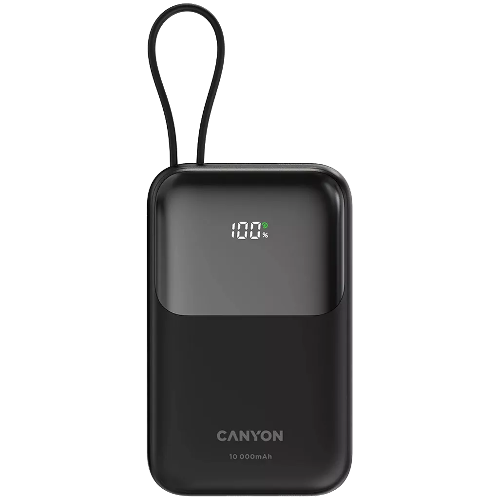 22.5W CANYON OnPower 101 10000mAh powerbanka ar USB-C kabeli, melna