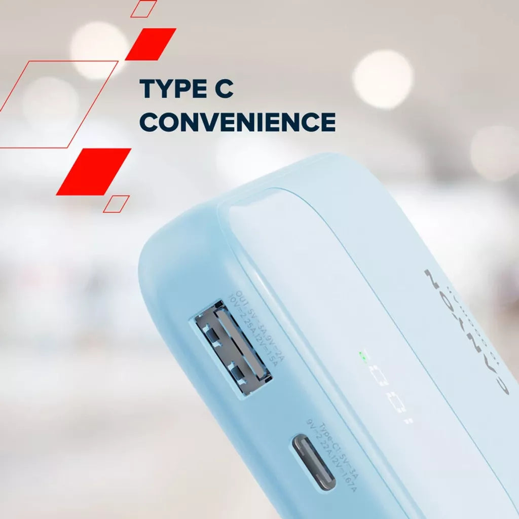22.5W CANYON OnPower 101 10000mAh powerbanka ar USB-C kabeli, melna