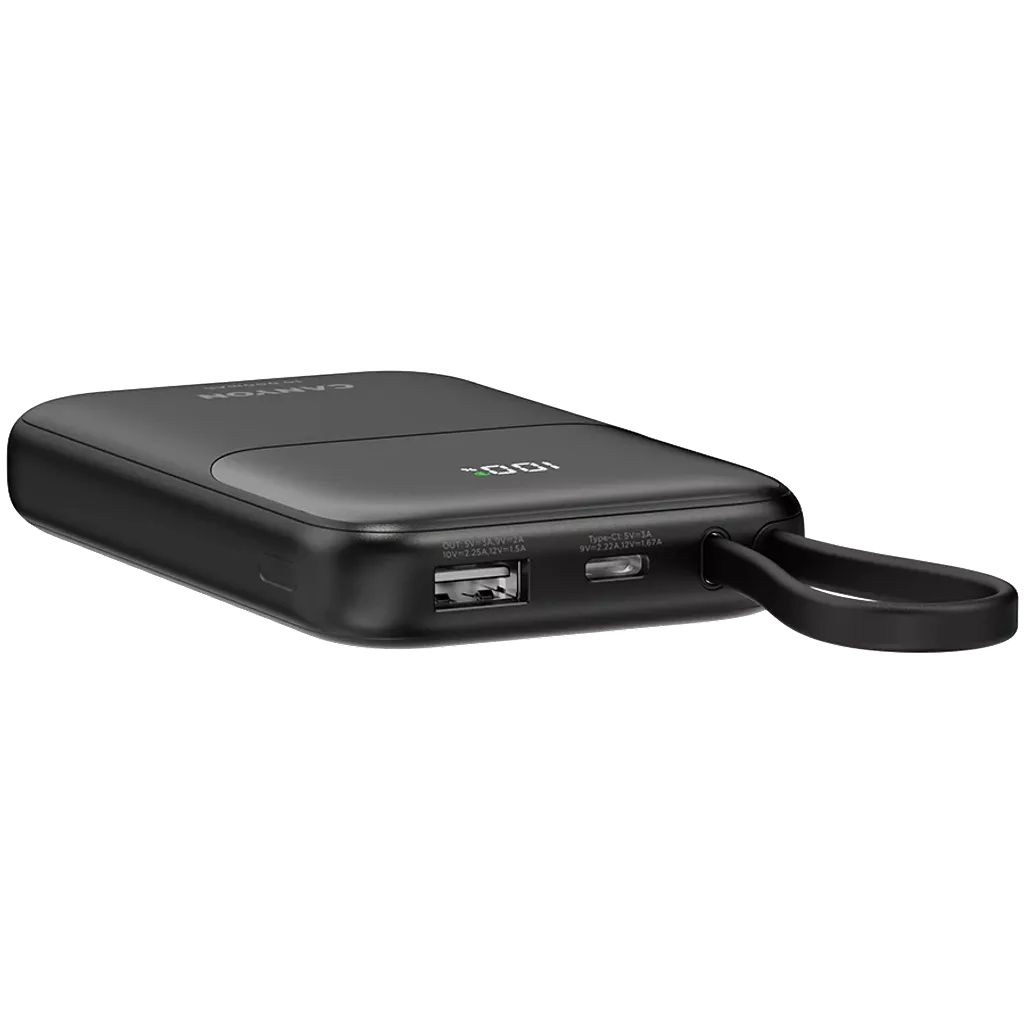 22.5W CANYON OnPower 101 10000mAh powerbanka ar USB-C kabeli, melna