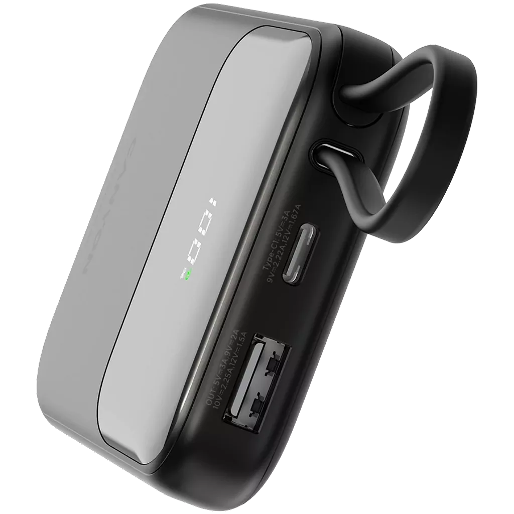 22.5W CANYON OnPower 101 10000mAh powerbanka ar USB-C kabeli, melna