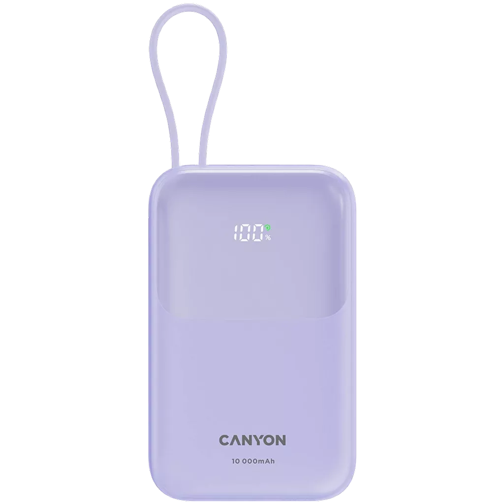 Внешний аккумулятор CANYON OnPower 101 со встроенным кабелем 10000 мАч PD22.5W Фиолетовый