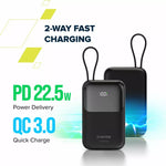 Внешний аккумулятор CANYON OnPower 101 со встроенным кабелем 10000 мАч PD22.5W Фиолетовый