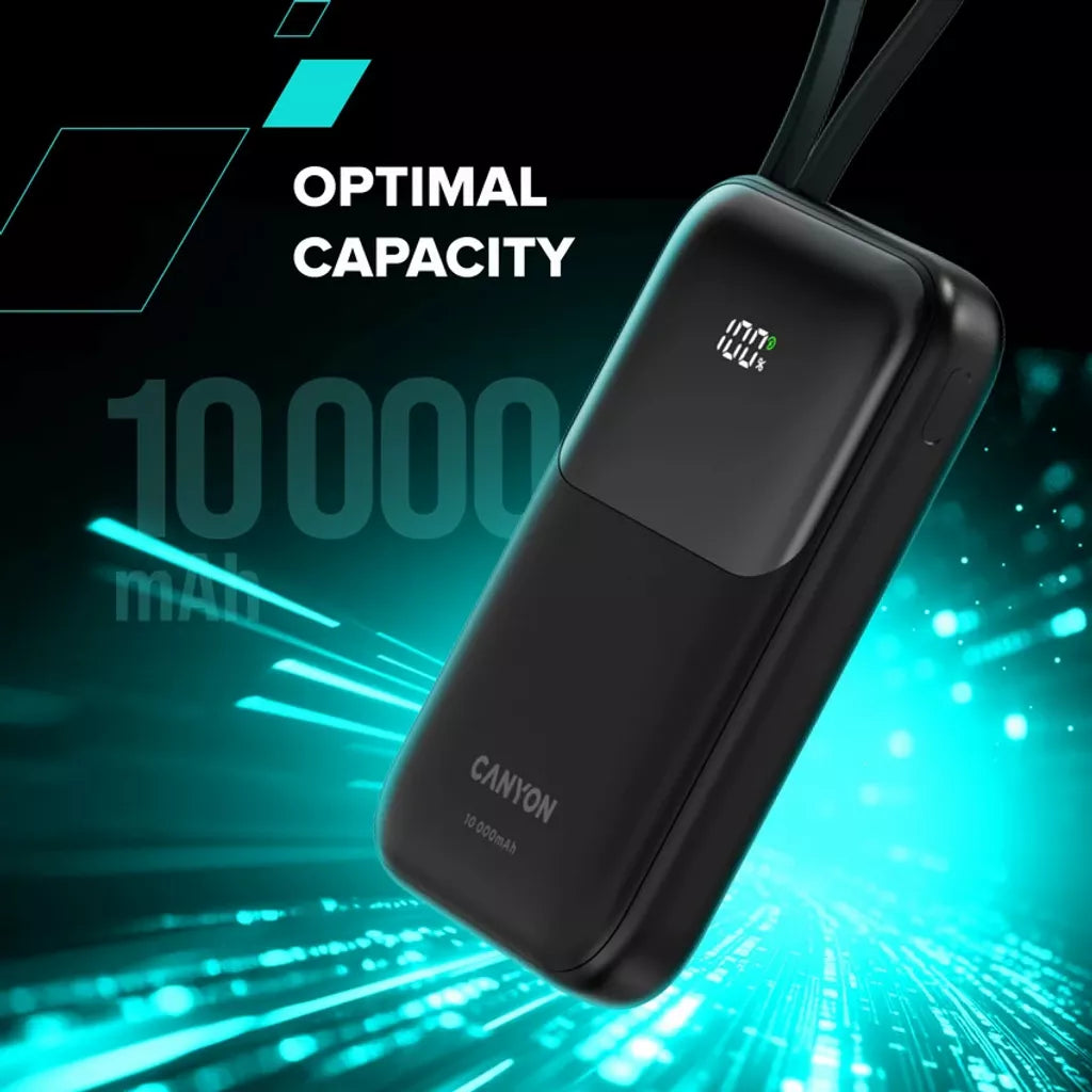 Внешний аккумулятор CANYON OnPower 101 со встроенным кабелем 10000 мАч PD22.5W Фиолетовый