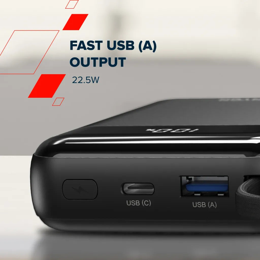22.5W CANYON OnPower 104 10000mAh powerbanka ar USB-C un Lightning, melna