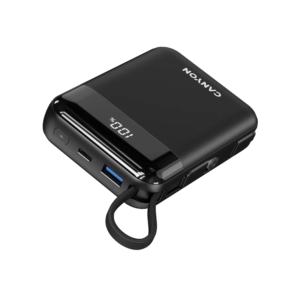 22.5W CANYON OnPower 104 10000mAh powerbanka ar USB-C un Lightning, melna