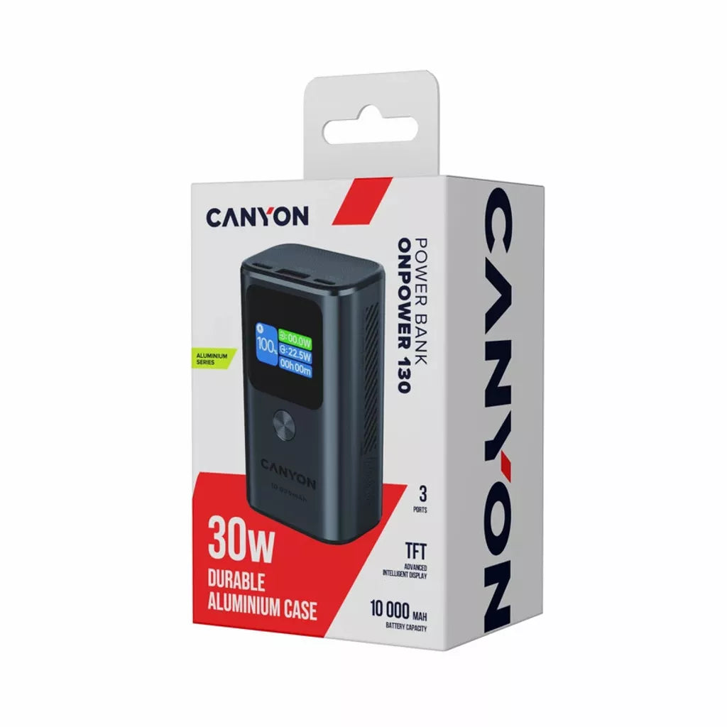 CANYON Внешний аккумулятор OnPower 130 TFT 10 000 мАч PD30W темно-серый