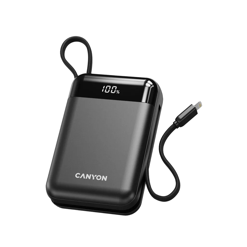 22.5W CANYON OnPower 204 20000mAh powerbanka ar USB-C un Lightning, melna