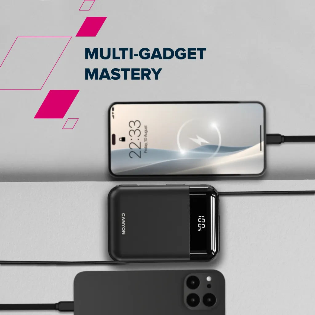 22.5W CANYON OnPower 204 20000mAh powerbanka ar USB-C un Lightning, melna