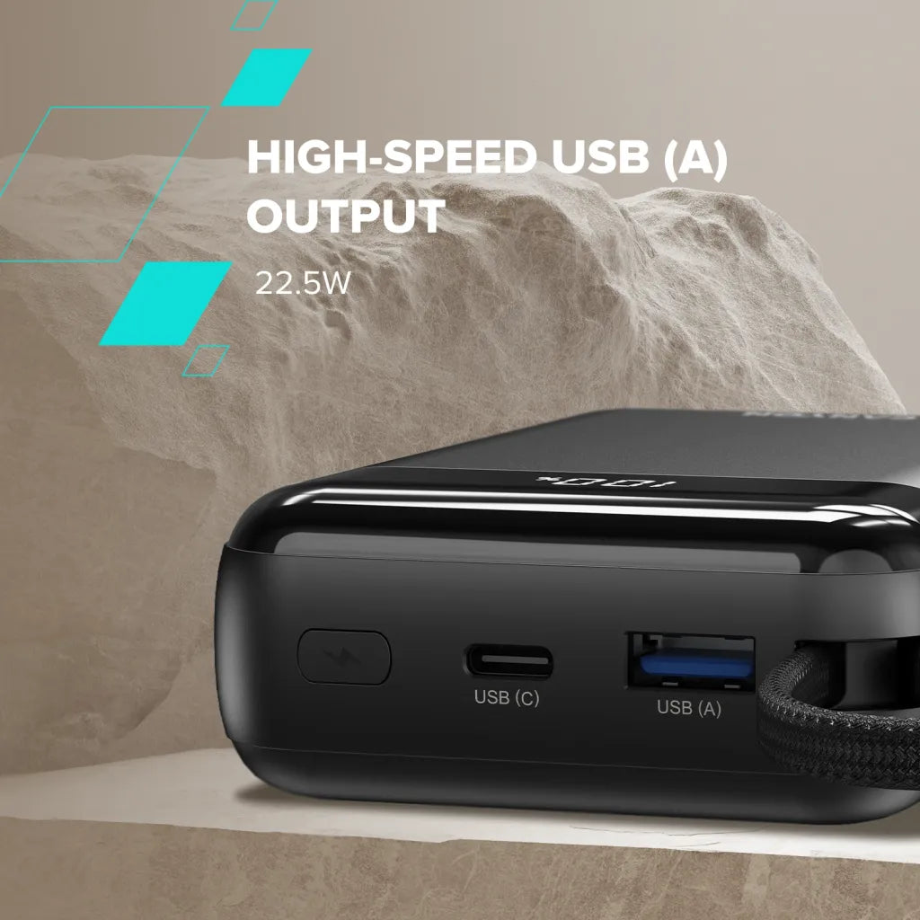 22.5W CANYON OnPower 204 20000mAh powerbanka ar USB-C un Lightning, melna