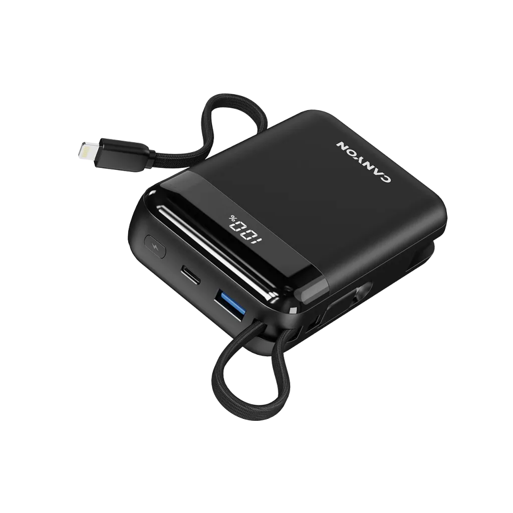 22.5W CANYON OnPower 204 20000mAh powerbanka ar USB-C un Lightning, melna
