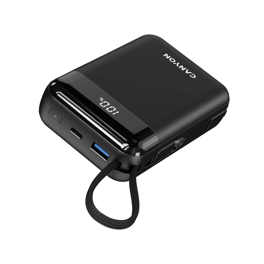 22.5W CANYON OnPower 204 20000mAh powerbanka ar USB-C un Lightning, melna