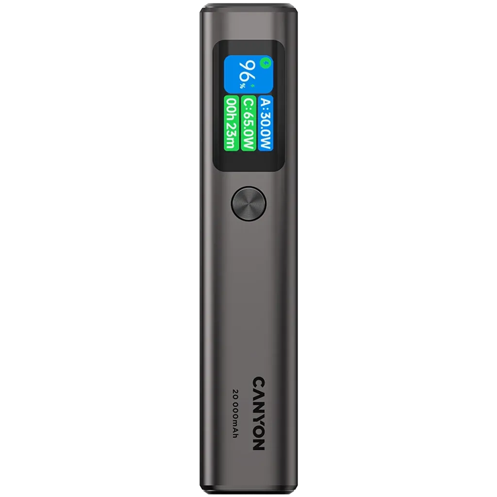 130W CANYON OnPower 230 20000mAh powerbanka ar TFT displeju, tumši pelēka