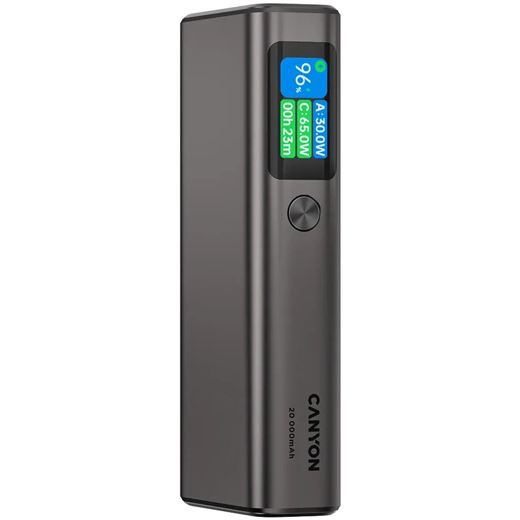 130W CANYON OnPower 230 20000mAh powerbanka ar TFT displeju, tumši pelēka
