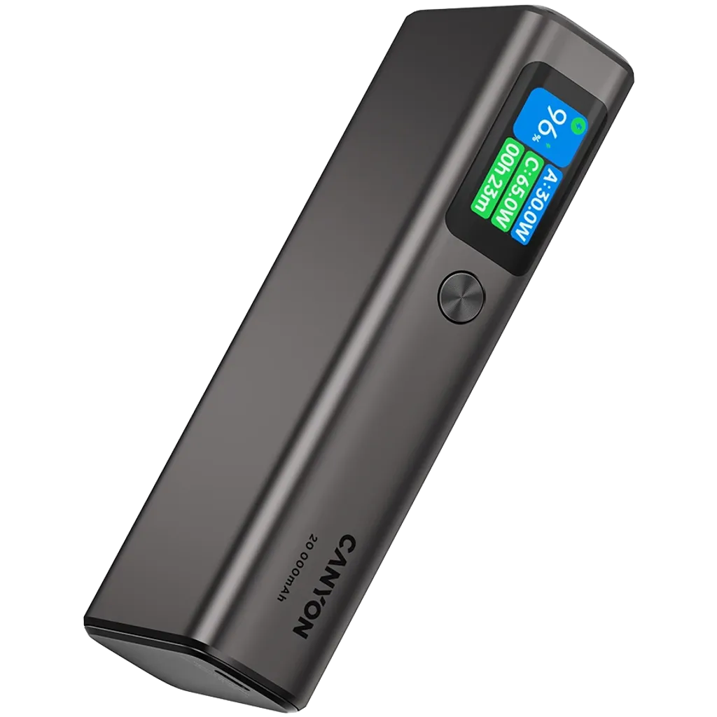 130W CANYON OnPower 230 20000mAh powerbanka ar TFT displeju, tumši pelēka