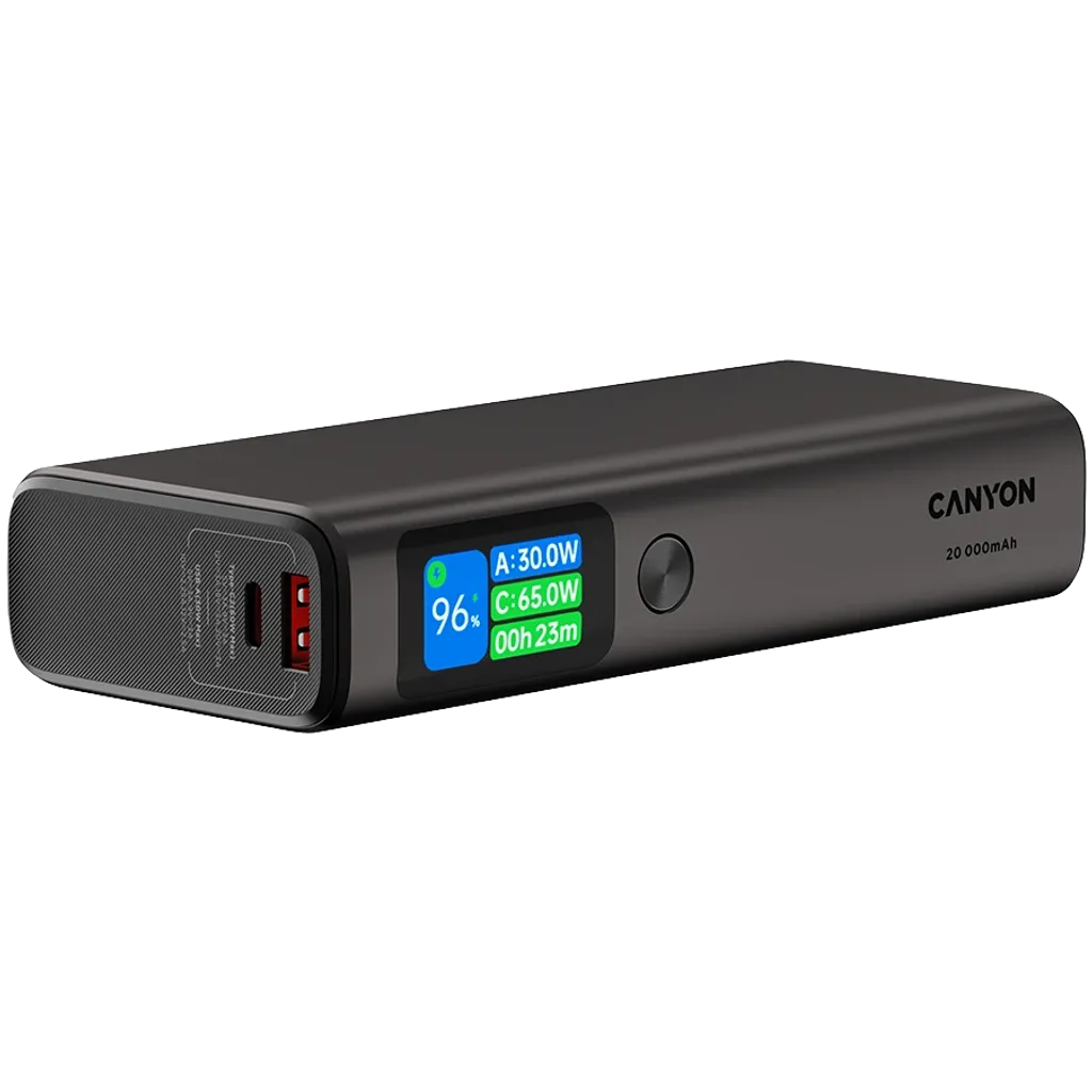 130W CANYON OnPower 230 20000mAh powerbanka ar TFT displeju, tumši pelēka