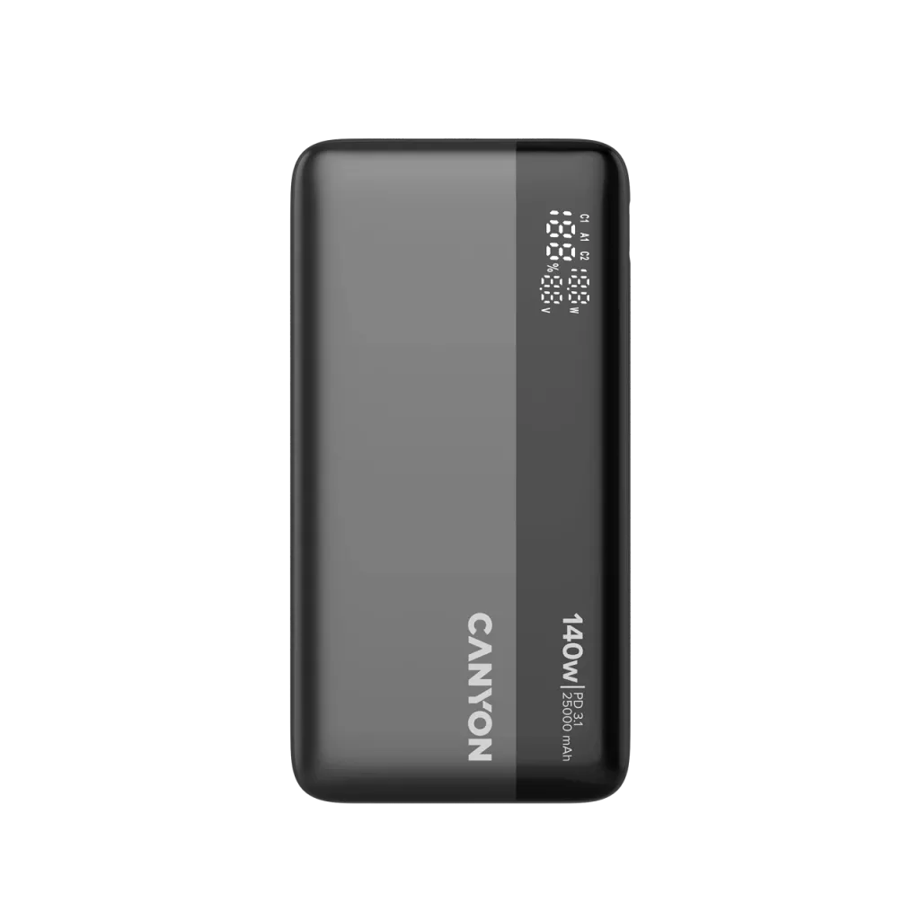 CANYON ārējais akumulators OnPower 240 ultra-ātrā uzlāde PD3.1 25 000 mAh 140W ar digitālo displeju, Tumši pelēks