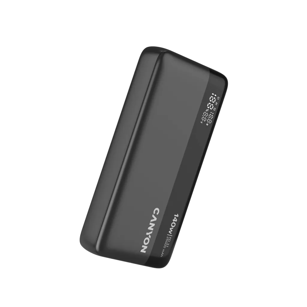 CANYON ārējais akumulators OnPower 240 ultra-ātrā uzlāde PD3.1 25 000 mAh 140W ar digitālo displeju, Tumši pelēks